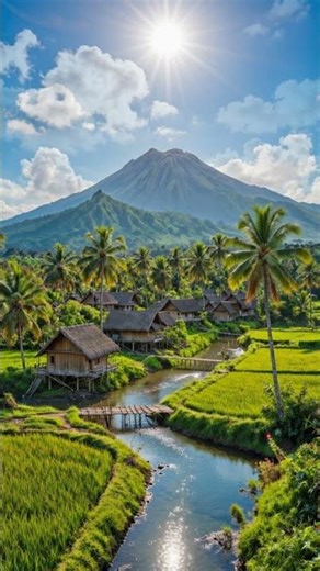 Peaceful Tropical Village with Mountain View 🌿 | Relaxing Nature Shorts