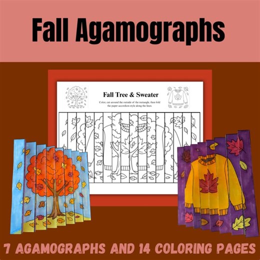 Fall/Thanksgiving Agamograph & Coloring Pages Activity- Optical Illusion Art