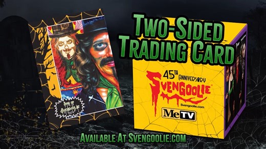 Cheers to 45 Years of Svengoolie! Get your limited-edition Collector’s box while supplies last! Includes a "Svengoolie Stomp" 45 vinyl, an as-seen-on-TV Attack of the Shrunken Sven Squad miniature set, a Svengoolie 45th Anniversary trading card numbered 1-2,000, including a protective glow-in-the-dark case, and more! This box is all treats, and no tricks! Shop here: https://metvmall.com/products/svengoolie-45th-anniversary-collectors-box, or go to Svengoolie.com and click "Store"! | Svengoolie