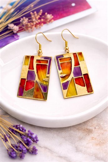Colorful Stained Glass Earrings, Handmade Artistic Jewelry, Colorful Statement Earrings, Unique Gift - Etsy