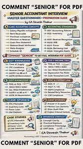 COMMENT "SENIOR" to get the complete Interview Preparation PDF Guide. 🚀 Senior Accountant Interview Master Guide | 50 Important Topics, GST, TDS, Accounting Standards, Case Studies & Practical Interview Tricks | Complete Preparation Framework by CA Devesh Thakur | Must Watch for Accounting & Finance Job Seekers Preparing for a **Senior Accountant interview?** This reel covers the **most asked technical topics** recruiters actually test — from core accounting concepts to GST, TDS, Income Tax, RO