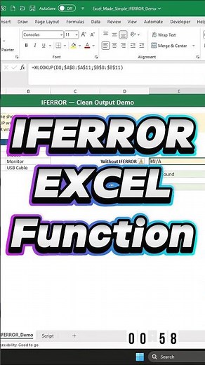Stop #N/A in Excel — Use IFERROR
