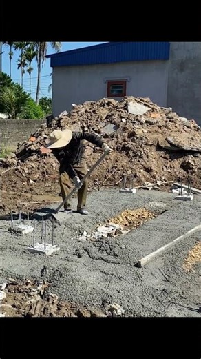 construction of steel beams and foundation beams | building a solid house structure, #building.