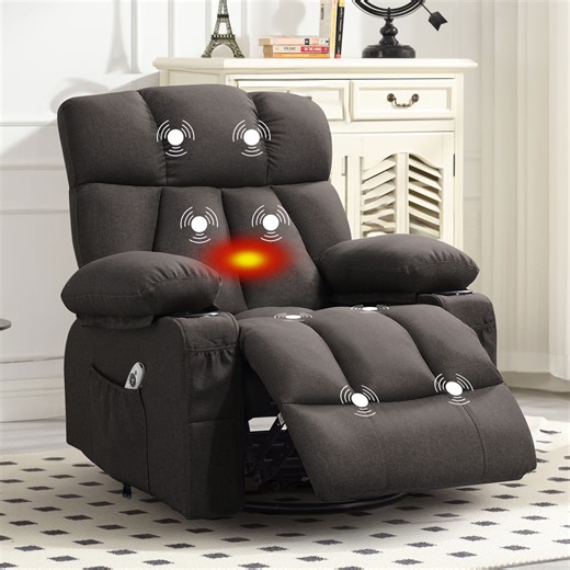 JONPONY Massage Rocker Recliner Chair with Vibration Massage and Heat Ergonomic Lounge Chair for Living Room with Rocking Function and Side Pocket, 2 Cup Holders, USB Charge Port,Black
