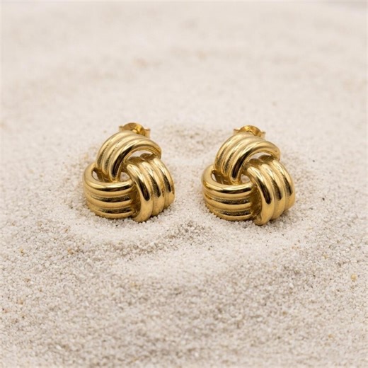 Chunky Gold Knot Earrings, Vintage Style Statement Studs, Gift for Her, Everyday Jewellery - Etsy