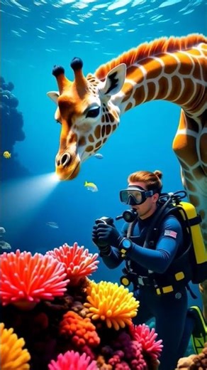Giraffe Scuba Diving Adventure 🦒🌊 | Exploring Coral Reef