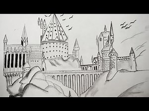 How to Draw Hogwarts School Castle from Harry Potter movie. full Time Lapse Video
