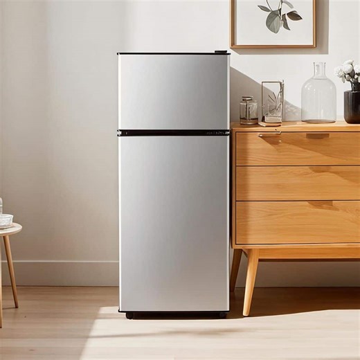 Check The Home Depot's Q&A Before Buying: INSTER 3.8 cu. ft. Mini Refrigerator Double Doors Fridges with Freezer in Silver 7-Level Temp Adjustable, Removable Glass Shelf