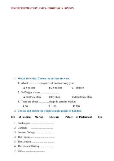 Watching. Shopping in London worksheet