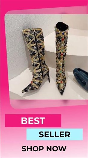 Liyke Runway Fashion Color Gem Knee High Boots Women Handwork Embroider Sexy Pointed Toe Zip Part...