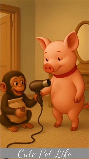 Monkey Fixes Pig’s Hair Dryer… With FLOUR!? 😂 #shorts #funnyvideo