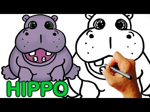 Very Easy! How to Draw Cute Cartoon Hippo Art for Kids.