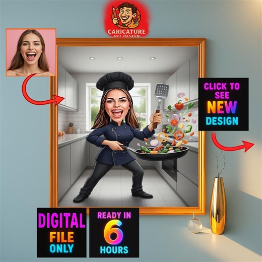 Custom Woman Chef Cartoon Portrait, Chef Caricature, Gift for Chef, Chef Cartoon, Funny Chef Gift, Custom Caricature From Photo, Chef Gift - Etsy