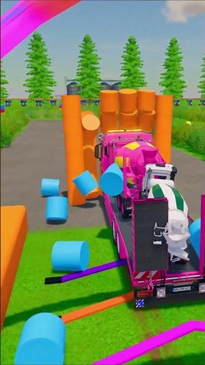 Transporting Mixer Truck Crossing Block🟡🔵 Obstacle #FS22 #farmingsimulator22 #farmingsimulator