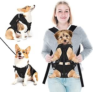 Lekesky 2-in-1 Dog Front Carrier Backpack for Small Dogs Cats Puppies, Legs Out, for Traveling Hiking Camping, Black