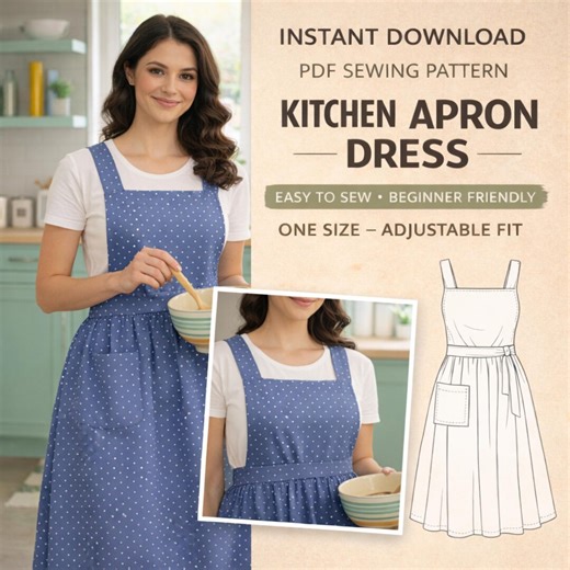 Kitchen Apron Sewing Pattern PDF | Easy Pinafore Apron Pattern for Cooking & Baking | Beginner Friendly Apron Dress | Instant Download - Etsy