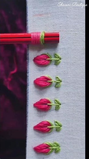 Easy Flower Bud Embroidery Design | Simple Hand Embroidery for Beginners | Border Design Tutorial