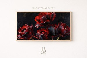 Peinture à l'huile de tulipes rouges de mauvaise humeur, oeuvre d'art pour téléviseur avec cadre Samsung (téléchargement numérique)