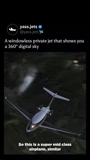 yass.jets🛩️ on Instagram: "This is a windowless private jet with a 360° digital sky — here’s how it works 👇✈️ Instead of traditional windows, the cabin uses OLED screens that display real-time panoramic views from external cameras. The system creates a 360° immersive sky, showing sunrise, stars, clouds, or any custom environment. Removing windows improves structural strength, reduces weight, and increases fuel efficiency. The digital cabin can switch between live exterior views, mood lighting,