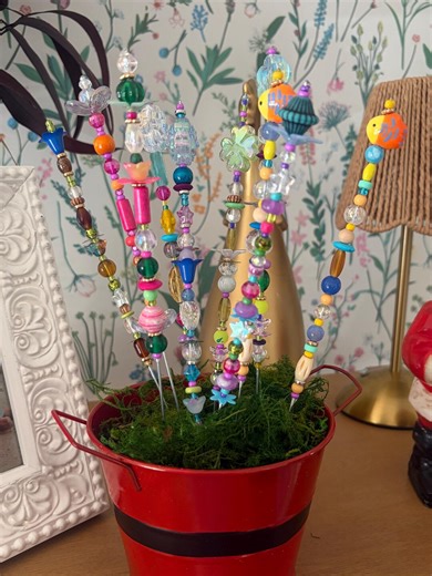 Beaded Plant Stakes, Garden Art, Plant Decor, Beaded Art - Etsy