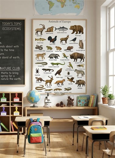 Animals of Europe Poster Printable,montessori Europe Animals Chart,homeschool Geography Animal Poster,european Wildlife Educational Wall Art - Etsy