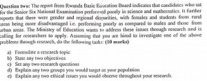 Question two: The report from Rwanda Basic Ecucation Board indi... | Filo