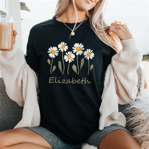 April Birth Flower T Shirt. Daisy Flower Print Top. Custom Name Shirt. Personalized Birth Month Tshirt. Blouse April Birthday Gift. - Etsy
