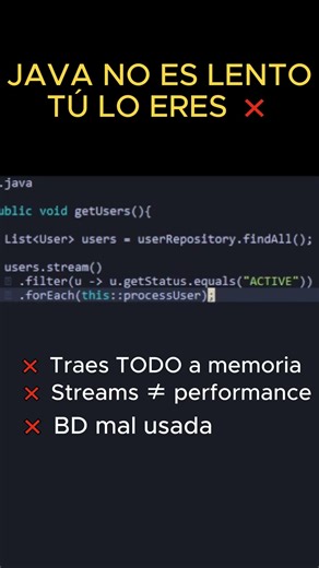 Java no es lento. El mal uso si. Sigues culpando al lenguaje? #java #springboot #backend #shorts