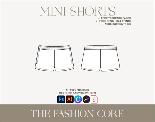 Mini Shorts Flat: Editable Fashion Design CAD (AI, Canva, Procreate) | Digital Download - Etsy