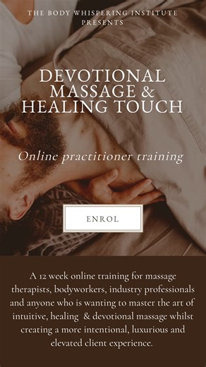 ◬ The Body Whisperer ◬ on Instagram: "I am beyond excited to announce that my first ever ONLINE Devotional Massage & Healing Touch training is open for enrolment. I’ve spent over 2 years delivering this training in person to over 60 therapists. And it’s been one of the most incredible experiences of my life. And even so there are so many locations I will never make it to, and so many people with unique circumstances that don’t allow them to come to the in person training. I also wanted a way to 