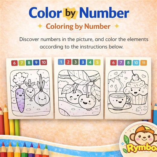 Color by Number for Kids, Printable Activity Sheets, Preschool Paint by Numbers, Toddler Learning Worksheets, Instant Download PDF - Etsy