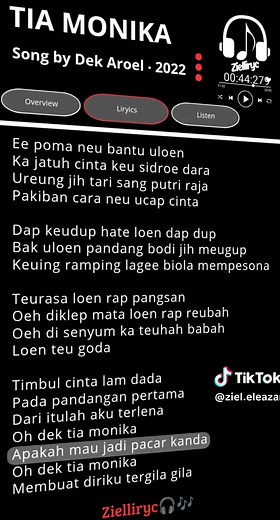 Tia Monika Song Lyrics by Dek Aroel