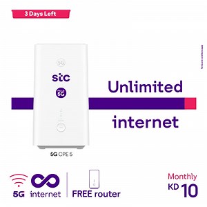 The countdown has begun on the exclusive stc offer! Enjoy unlimited internet and a FREE high-speed 5G router starting KD 10 monthly. Shop now on stc channels or call 115 to find out more. | stc Kuwait