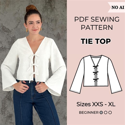 Women Top Pattern | Pdf Sewing Pattern | Tie Top Pattern | Top Sewing Pattern | Shirt Sewing Pattern - Etsy