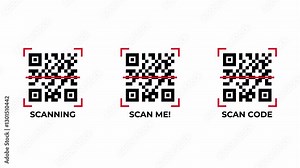 QR Code Scanning Animation. Animated loop of QR code scanning with an alpha channel on a transparent background. The animation showcases a red scanning line moving horizontally across the QR code.