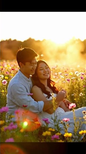 Golden Hour Love Scene | Romantic Moment in Spring Flowers #freestockvideo