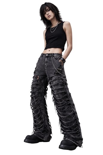 Distressed Ripped Denim Jeans for Men & Women, Unisex Grunge Streetwear Pants, Wide Leg Black Jeans, Punk Style Fashion Trousers - Etsy