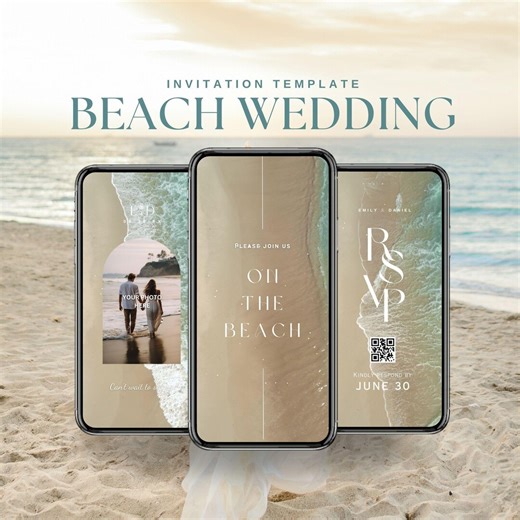 Editable Animated Beach Wedding Invitation Template With Ocean Sound | Digital Destination Wedding Invitation | Customizable Video Invite - Etsy