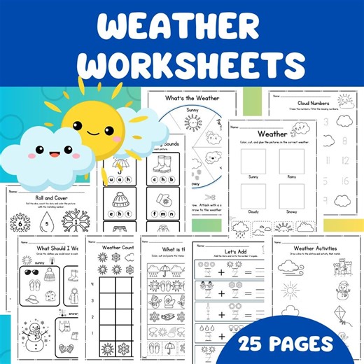 Weather Activity Worksheet Packet: Preschool & Kindergarten (25 Pages) - Etsy