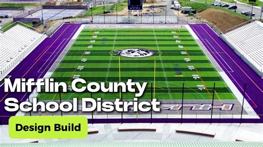 Keystone recently completed a comprehensive design-build project for the Mifflin County School District at Mifflin County High School in Lewistown, PA. This multi-facility project included the athletics stadium, auxiliary field, baseball field, softball field, and track — all delivered through a seamless, single-team design-build approach. The project progressed through multiple phases, beginning with full site demolition and excavation, and ending with a dream athletic complex for the school. B