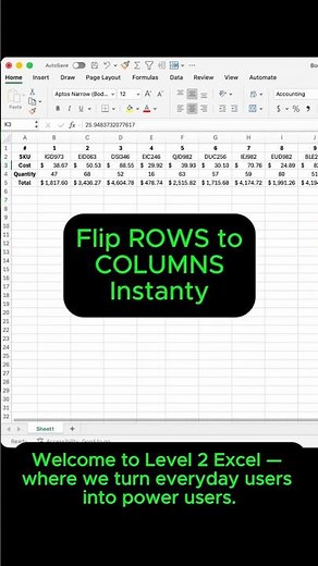 How to Copy and Paste Transpose in Excel (Turn Rows into Columns Instantly) | Intermediate Excel