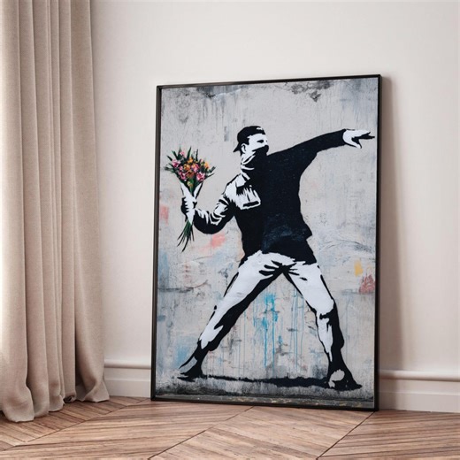 Banksy Style Flower Thrower Graffiti Canvas, Street Art Wall Decor, Urban Modern Canvas Print, Protest and Peace Symbol Artwork - Etsy