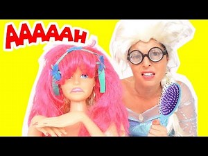 ELSA TEINT les CHEVEUX en ROSE de BARBIE - DISNEY PRINCESSE BELLE SAUVE SA COIFFURE - Démo Jouets