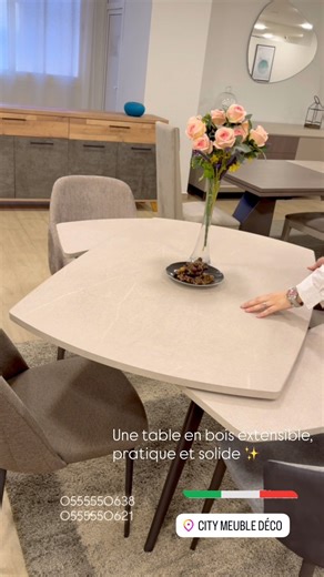 Table extensible en bois Design moderne – Qualité durable S’adapte à tous vos espaces et accueille plus d’invités en un geste 05 55550621 05 55550638 | City Meuble Déco