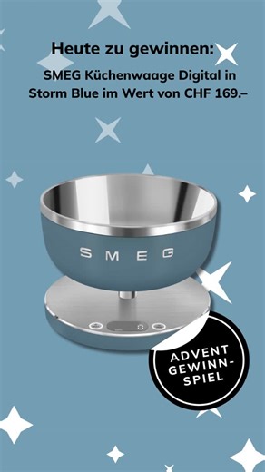 SMEG Schweiz on Instagram: "🎄 Adventsgewinnspiel – Tag 19⁠ Heute schenkt dir SMEG die Chance auf die digitale SMEG Küchenwaage in Storm Blue im Wert von CHF 169.–. ✨ ⁠ ⁠ So machst du mit:⁠ ❤️ Beitrag liken⁠ 🔔 @smeg_schweiz folgen⁠ 👥 2 Personen taggen⁠ ⁠ Teilnahmeschluss ist am 19.12.2025 23:59 Uhr. 🍀✨⁠ Gewinner:in wird am 22.12.2025 per Zufallslos ausgewählt und in unserer Story bekannt gegeben. ⁠ ⁠ ⚠️ Offizieller Account: @smeg_schweiz – pass auf bei Fake-Accounts: Wir senden dir keine Nach
