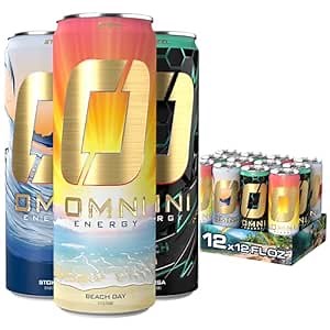 OMNI Energy Drink Variety 12 Oz (Pack of 12) | 200mg Clean Caffeine, B Vitamins | Sugar-Free, Low Calorie, Energy Drink for All-Day Vitality