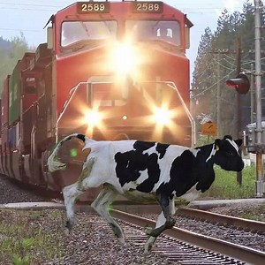 Cows Miraculously Crosses Railway Line In Front Of Speeding Train | Giant Animals TV