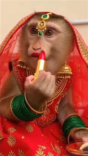 Bridal Monkey Gets Ready for Wedding 😂👰 | Lipstick First, Then Eyes!#funnymonkey #ladymonkey