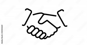 A 4K illustration of shaking hands icon in outline design, animated on a white background