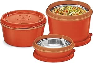 MILTON Bento lunch Box For School And Work - Stainless Steel Leak Proof Bento Box for Kids And Adults - Microwave Safe Meal Prep Container Set of 3 - Red